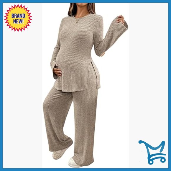 Maternity Ribbed Long Sleeve Top & Leggings Set Polyester Blend Size XL